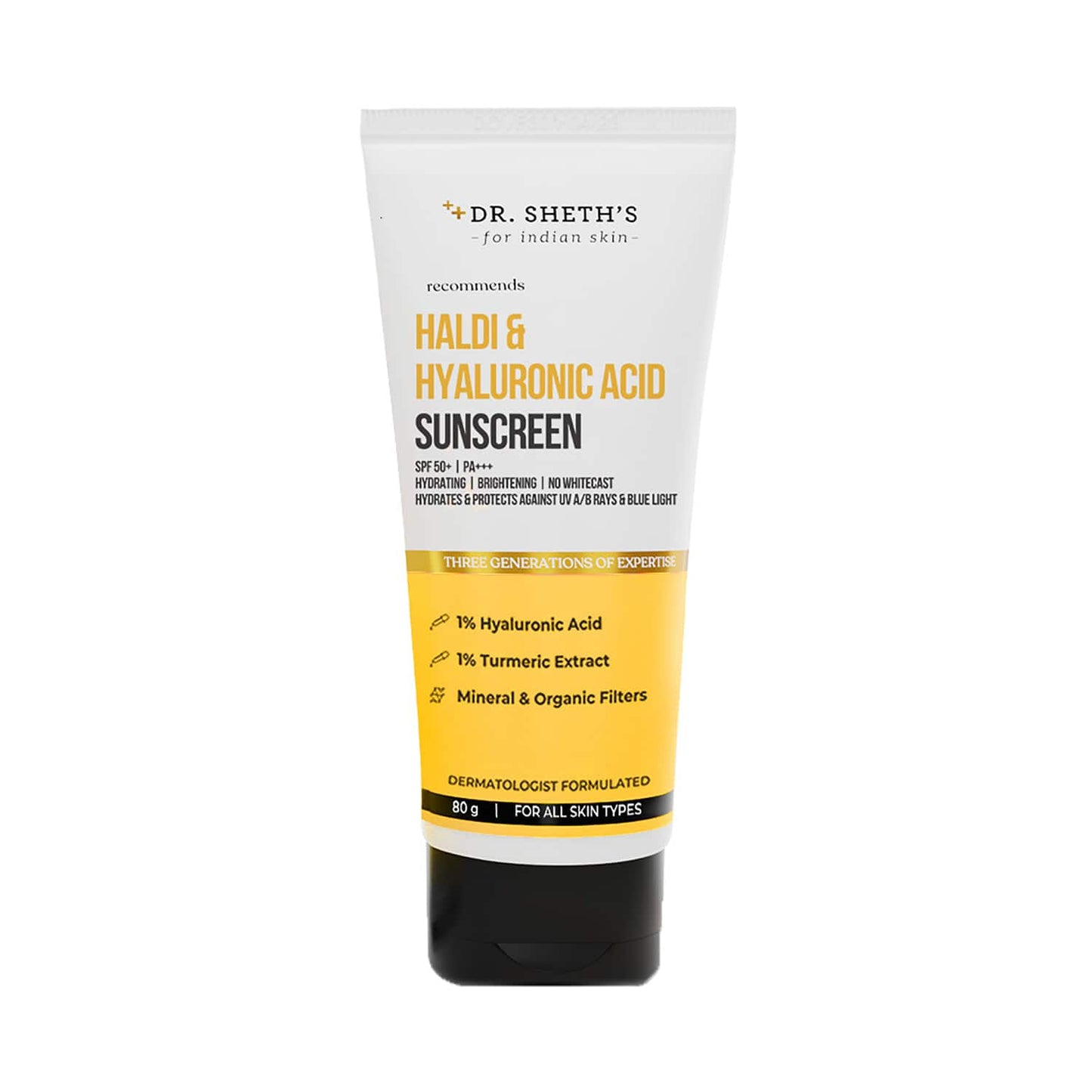 Dr. Sheth's Haldi & Hyaluronic Acid Sunscreen 50+ PA+++ (80g)