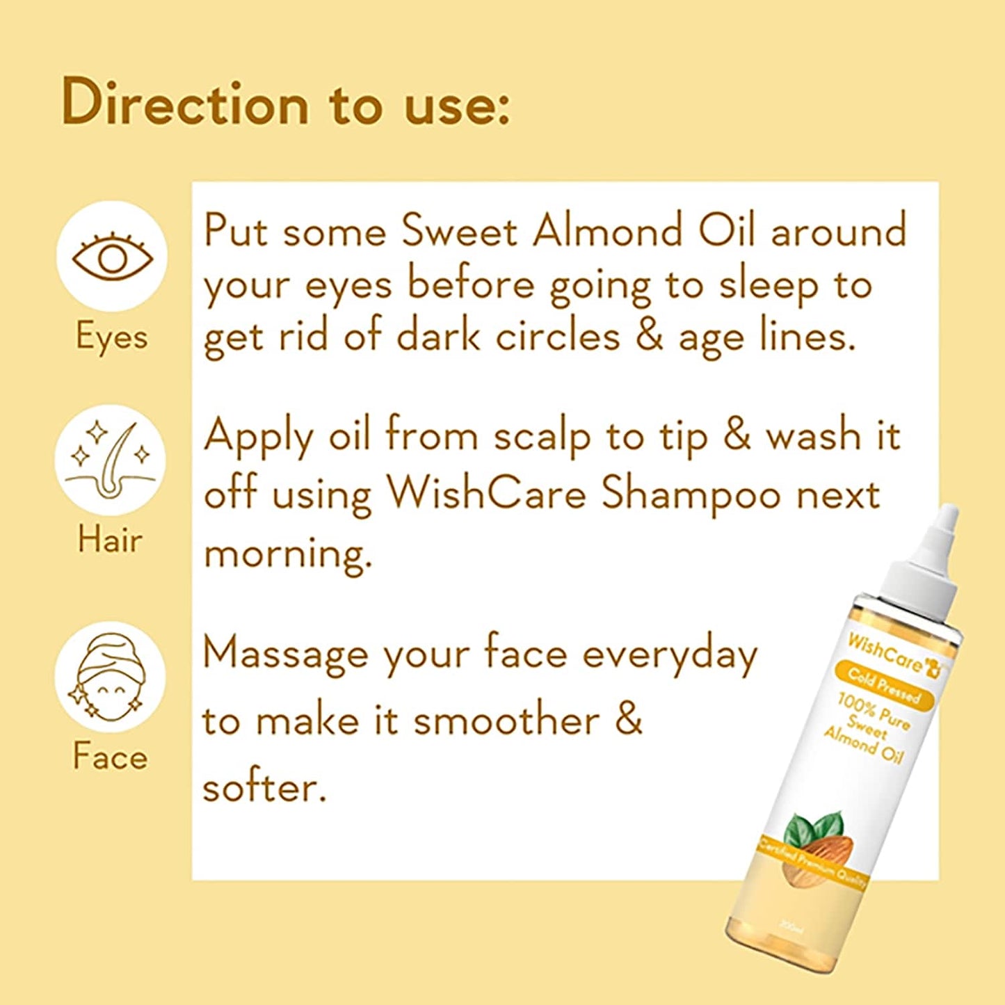 WishCare 100% Pure Cold Pressed Sweet Almond Oil (200ml)