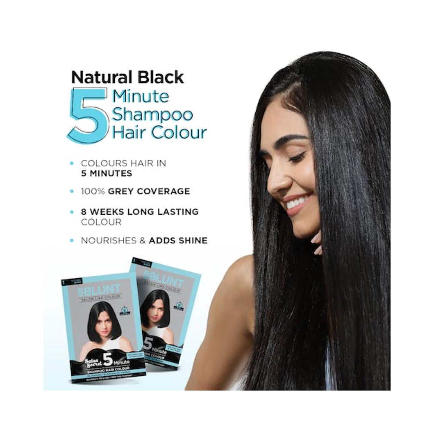 BBlunt 5 Minute Shampoo Hair Colour - 01 Natural Black (5Pcs)