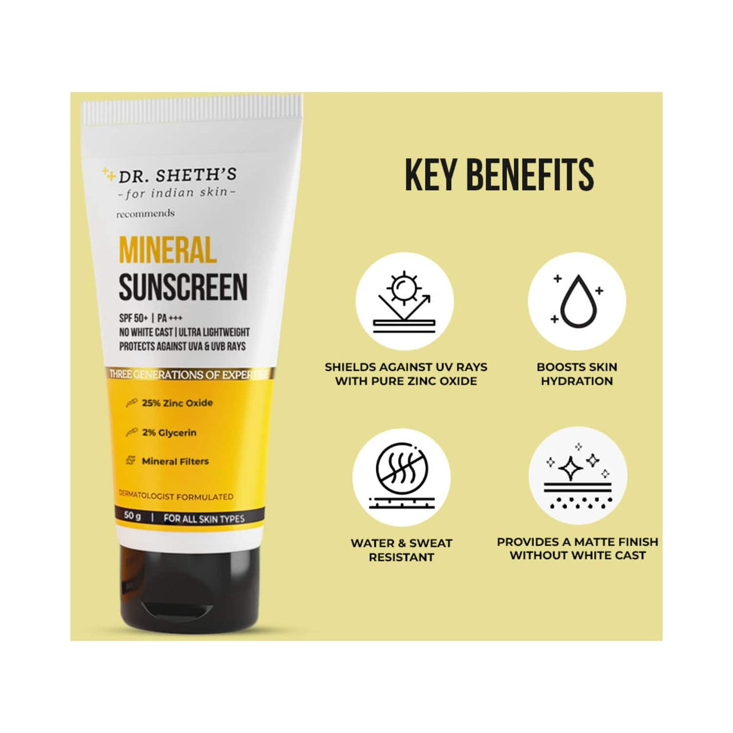 Dr. Sheth's Mineral Sunscreen SPF 50 PA+++ (50g)