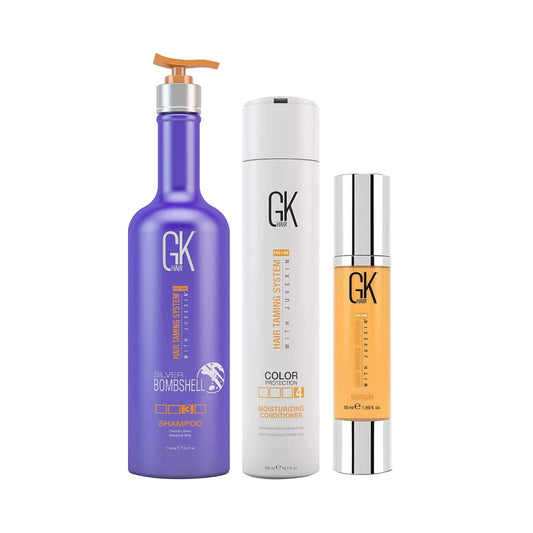 GK Hair Silver Bombshell Shampoo (710ml) + Moisturizing Conditioner (300ml),Argan Serum (50ml) Combo