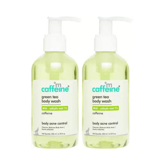 mCaffeine Green Tea & 1% Salicylic Acid Body Wash for Women & Men Prevents Acne Combo