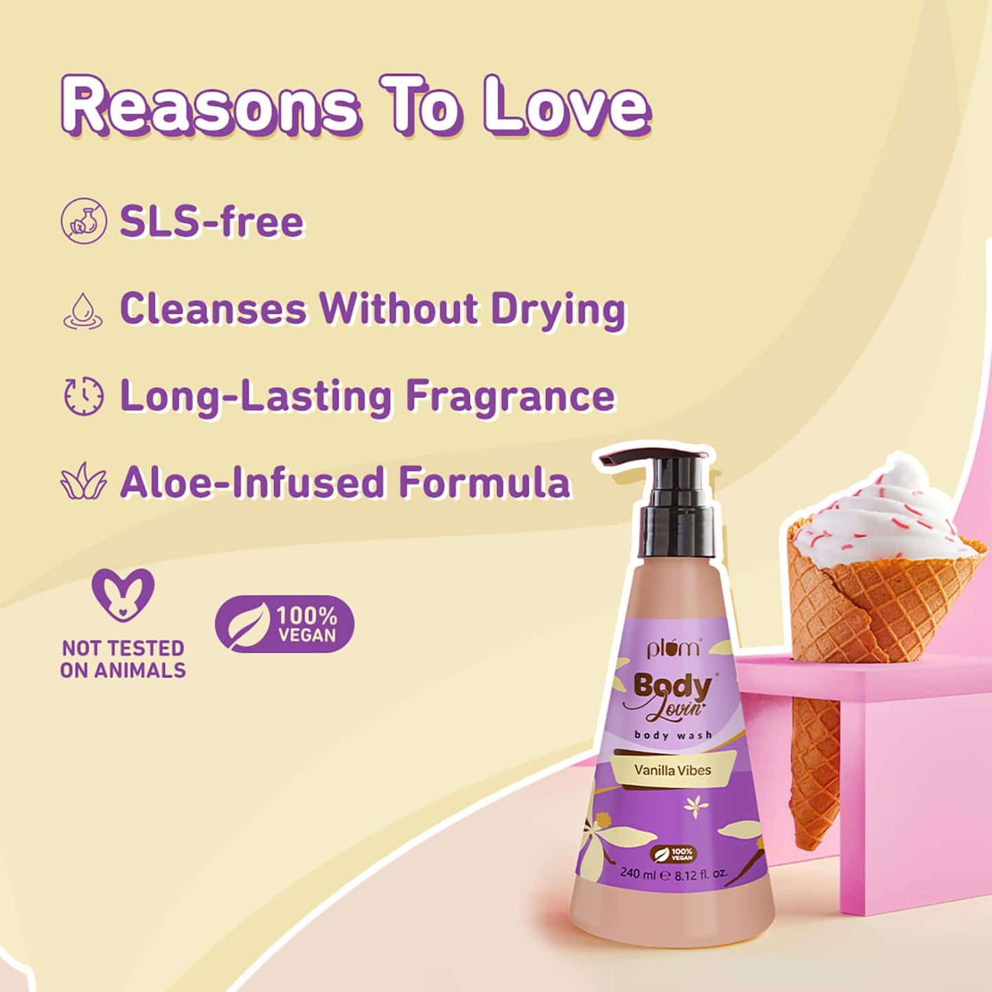 Plum BodyLovin' Vanilla Vibes Shower Gel|SLS-Free|Warm Vanilla Fragrance|Body Wash  (240 ml)