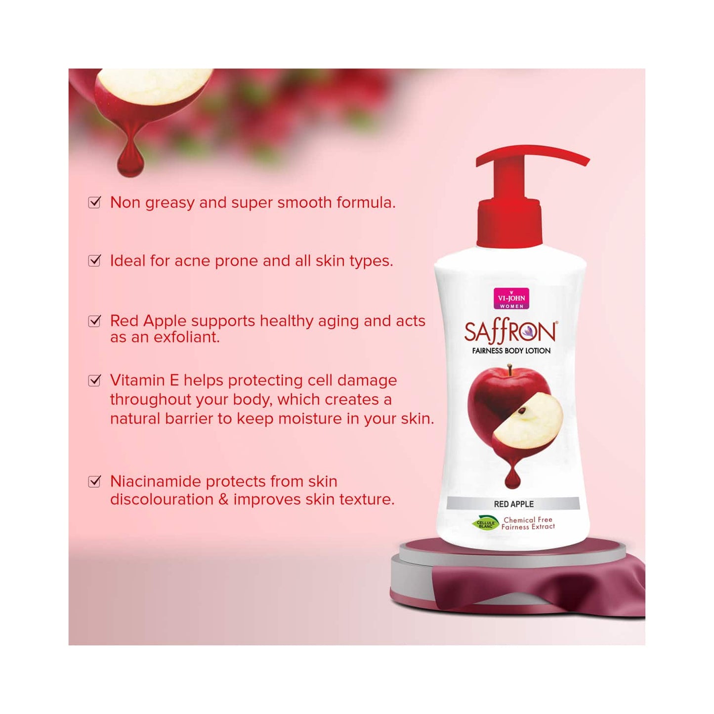 VI-JOHN Saffron Fairness Red Apple Body Lotion With Vitamin E (250ml)