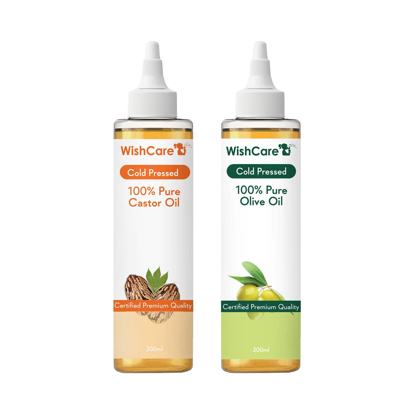 WishCare 100% Pure Cold Pressed Castor Oil & Olive Oil Combo - ( 200 ml each)