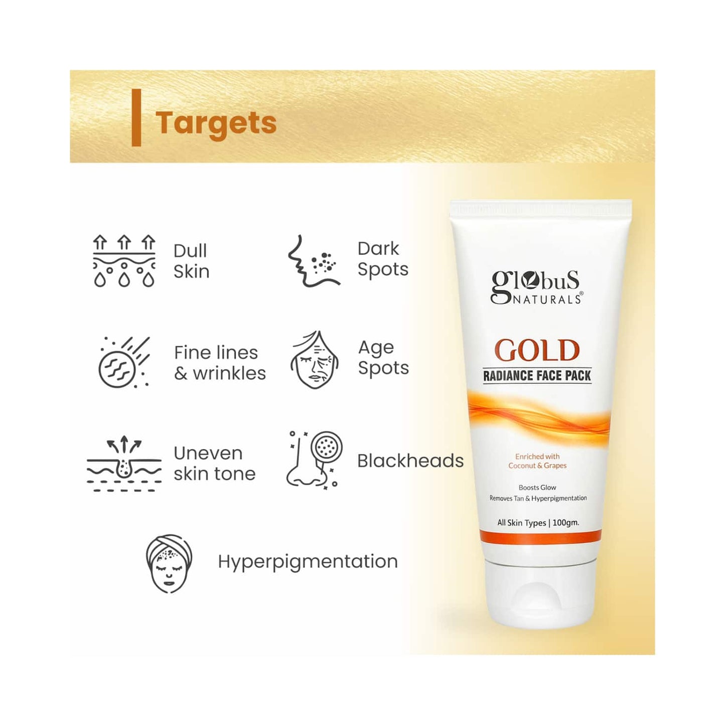 Globus Naturals Gold Radiance Anti Ageing & Brightening Face Pack Enriched With Saffron (2 Pcs)