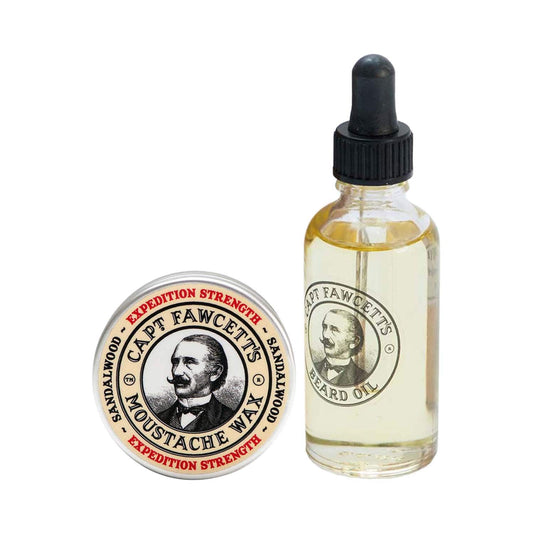 Captain Fawcett Expedition Strength Moustache Wax for Men & Private Stock Beard Oil Combo