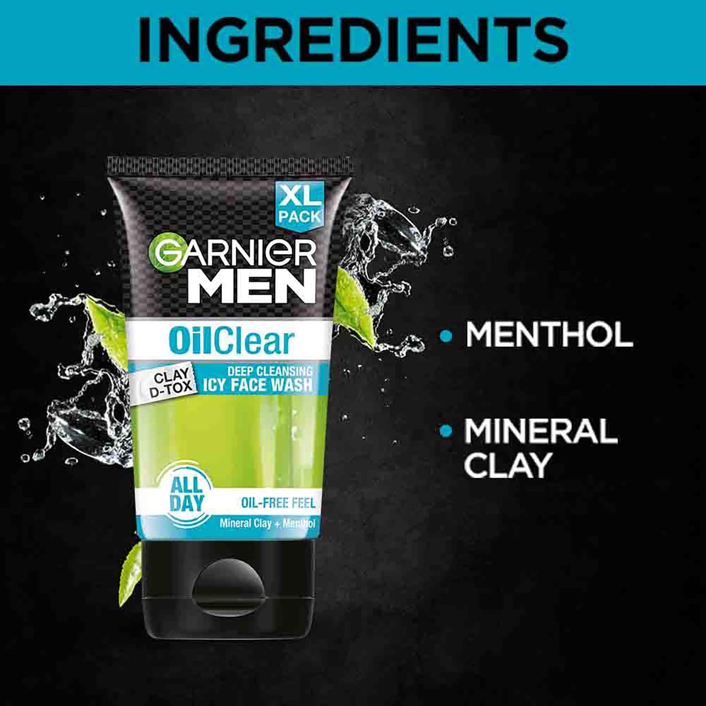 Garnier Men Oil Clear Clay D-Tox Deep Cleansing Icy Face Wash (150g)