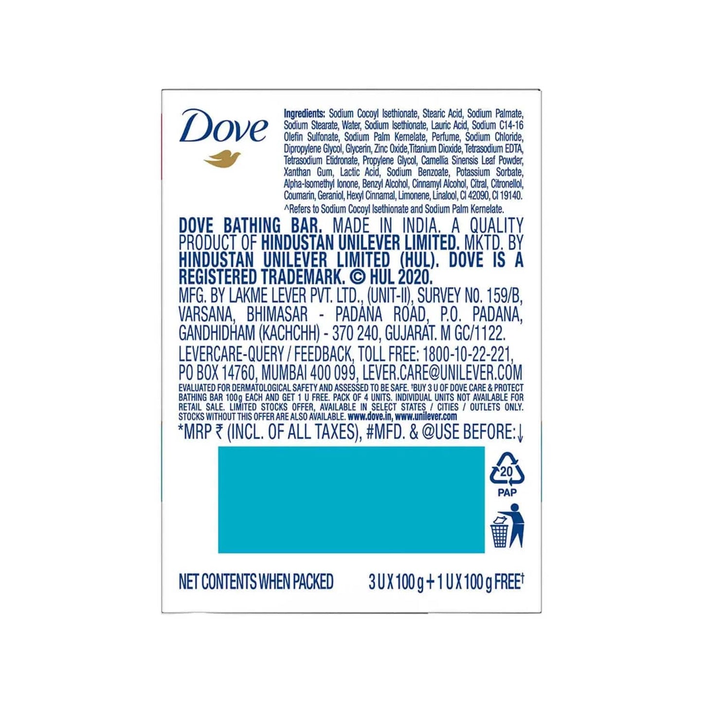 Dove Care & Protect Moisturising Cream Beauty Bathing Bar - Buy 3 Get 1 Free (4Pcs)