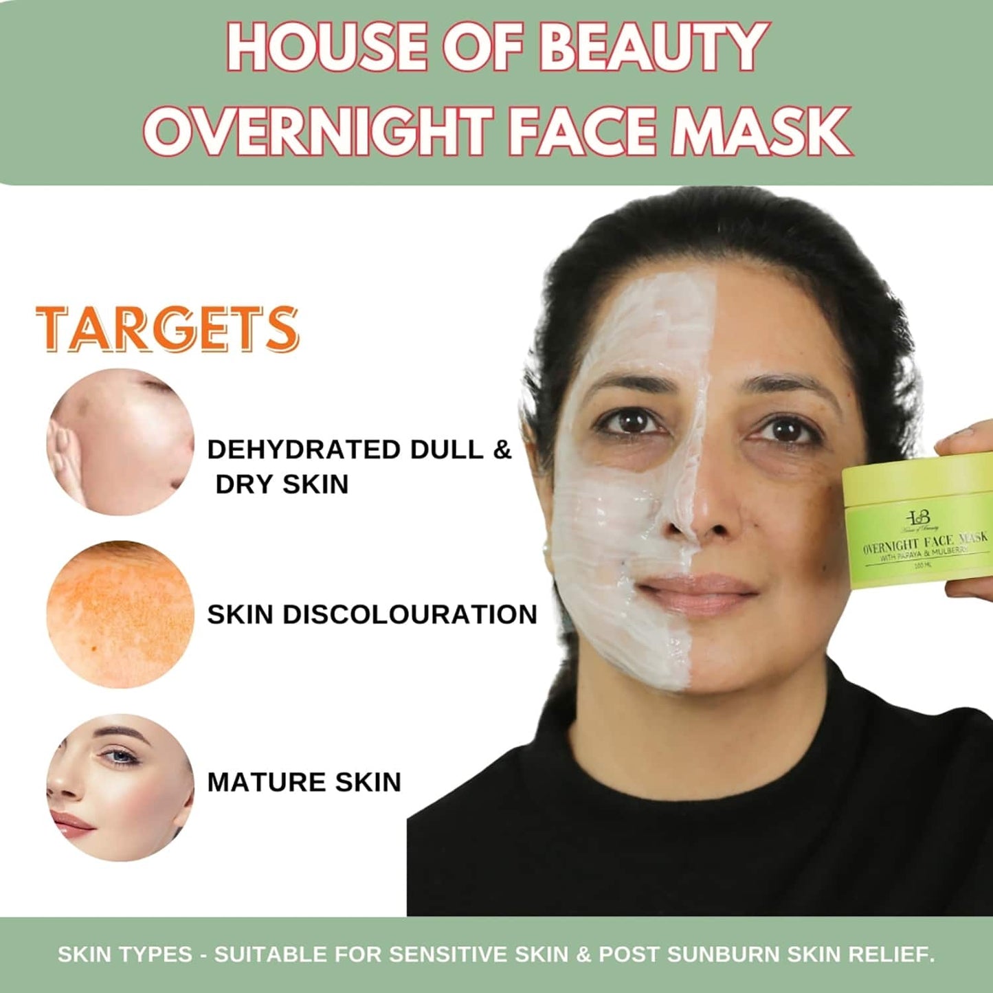 House of Beauty Overnight Face Mask-Pigmented Skin & Discoloration W/T Papaya Enzymes (100 ml)