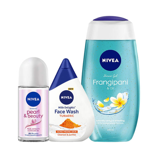 Nivea Shower Gel, Delight Turmeric Facewash & Deodorant Roll On Combo