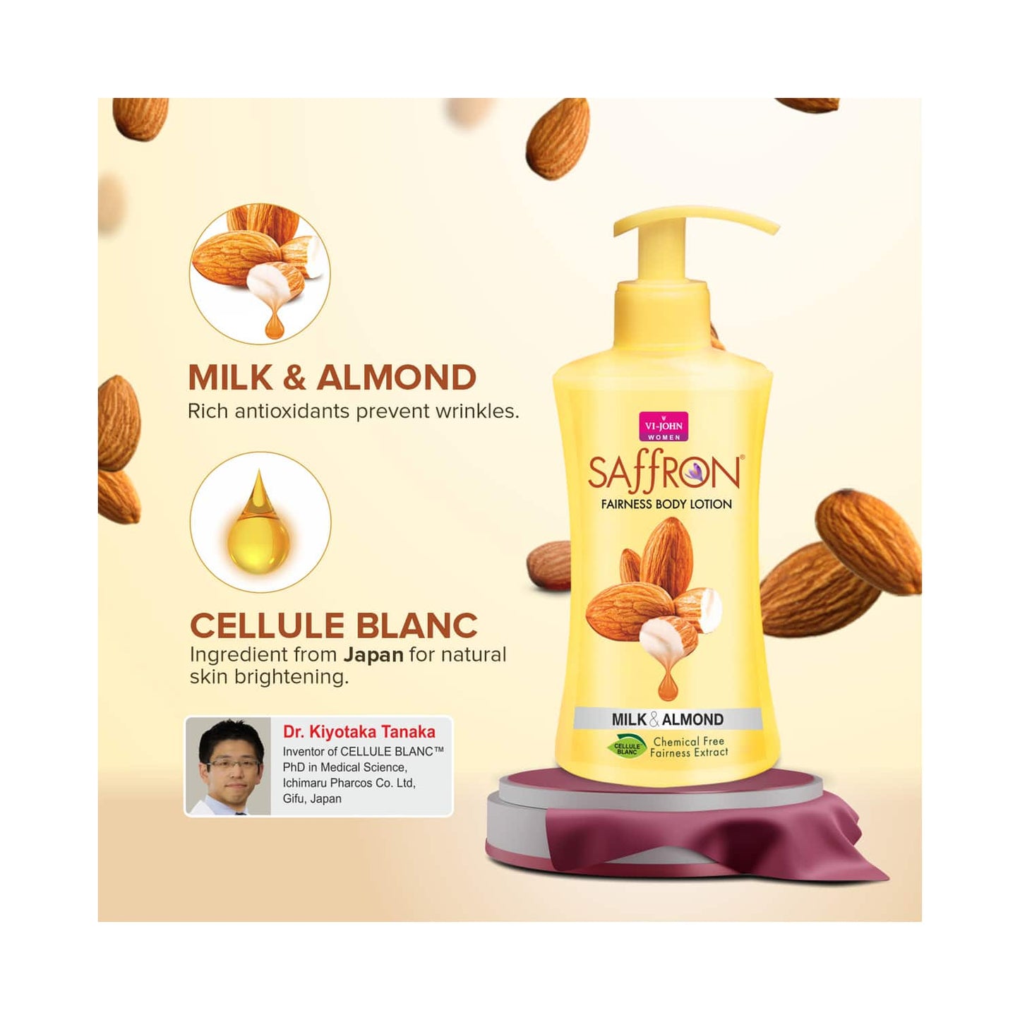 VI-JOHN Saffron Milk Almond Fairness Body Lotion (250ml)