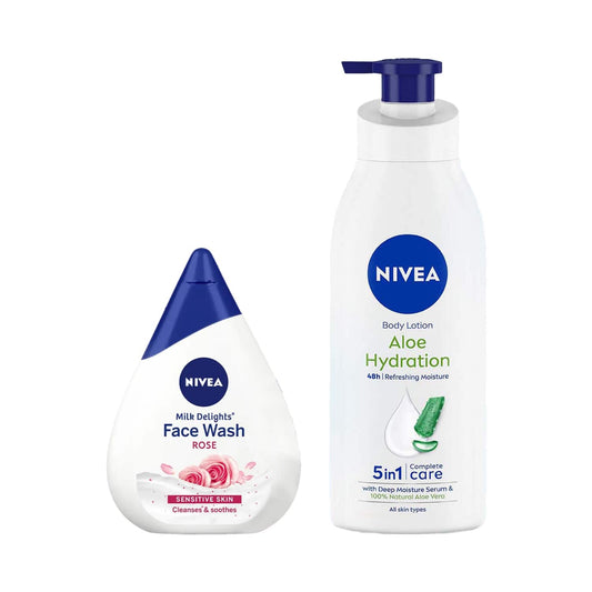 Nivea Milk Delight Facewash (100 ml) & Aloe Hydration Body Lotion (400 ml) Combo