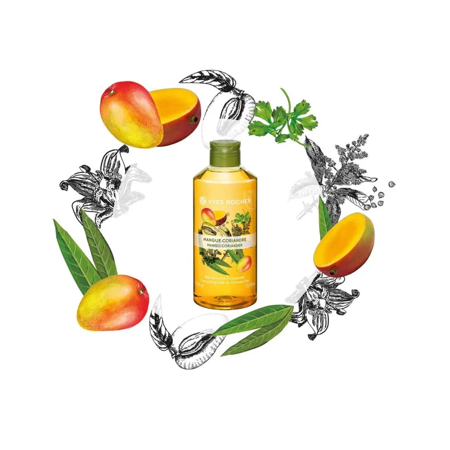 Yves Rocher Energizing Bath and Shower Gel Mango Coriander (400ml)