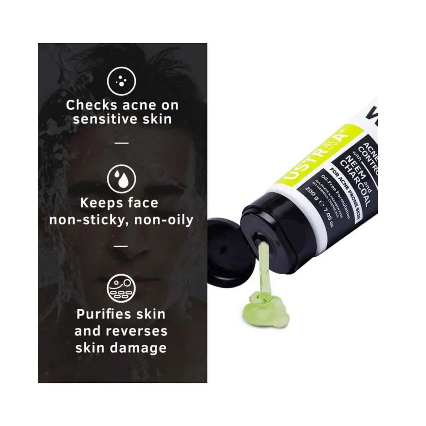 Ustraa Acne Control Neem & Charcoal Face Wash - (200g)