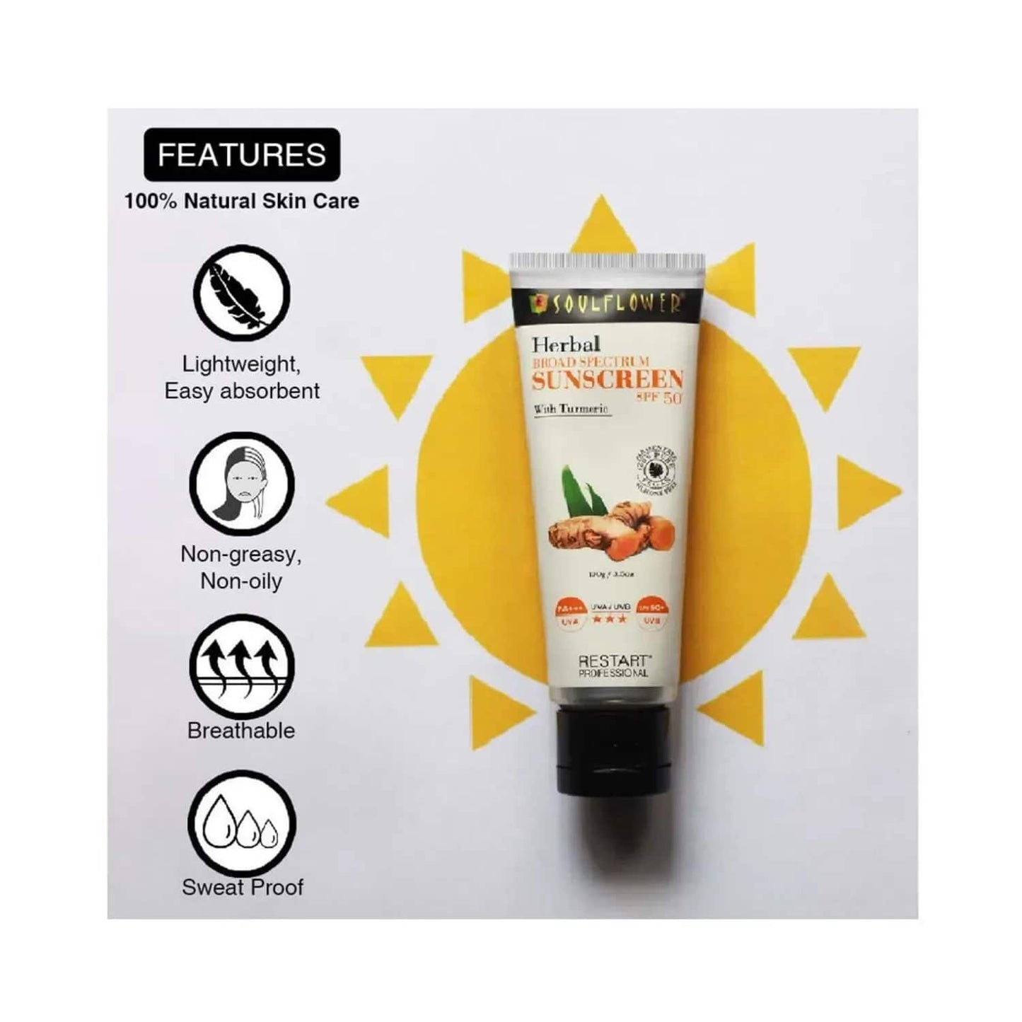 Soulflower Herbal Broad Spectrum Sunscreen SPF 50+ (100g)