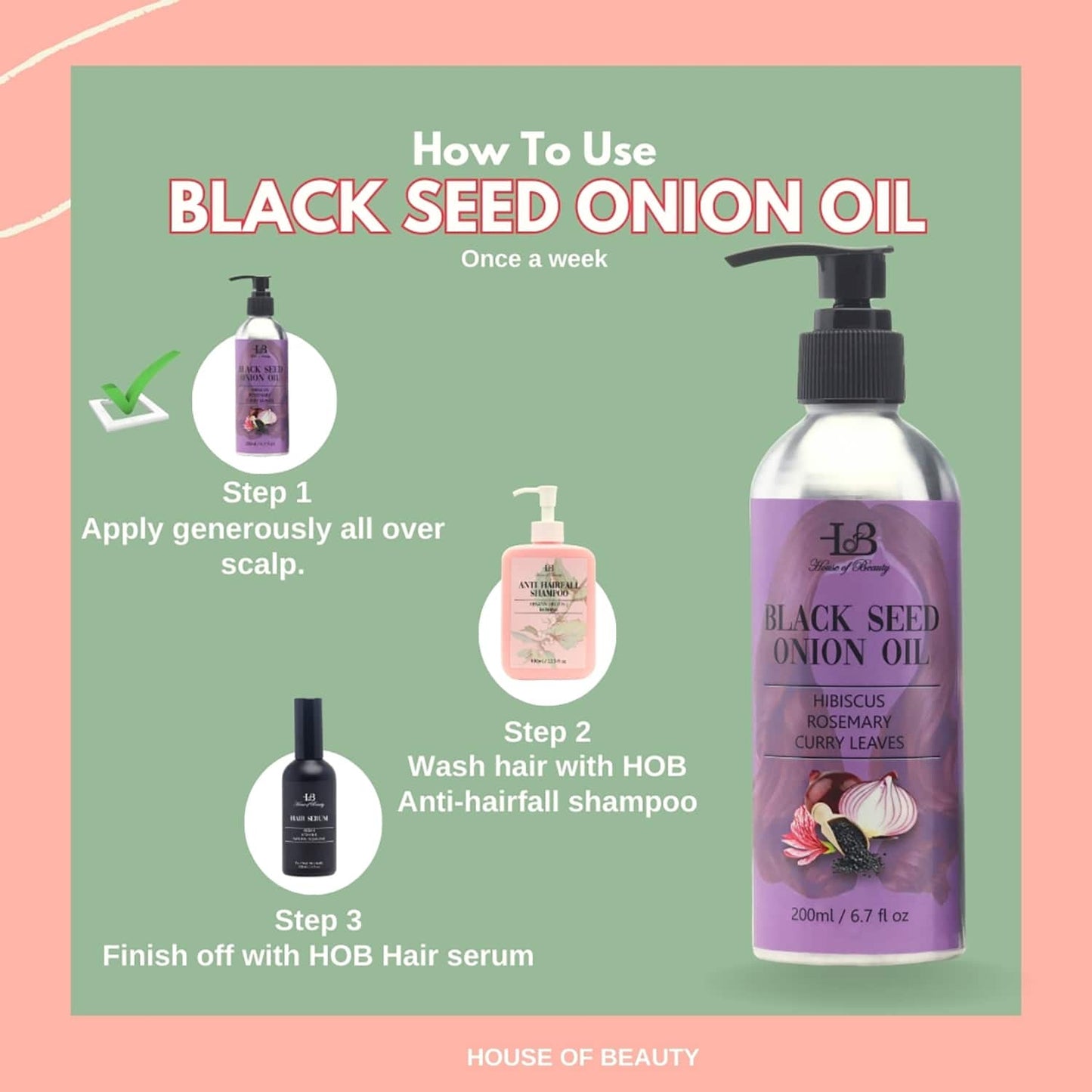 House of Beauty Blackseed Onion Oil Reduces Hair Fall With Real Kalonji Seeds Benefits (200 ml)