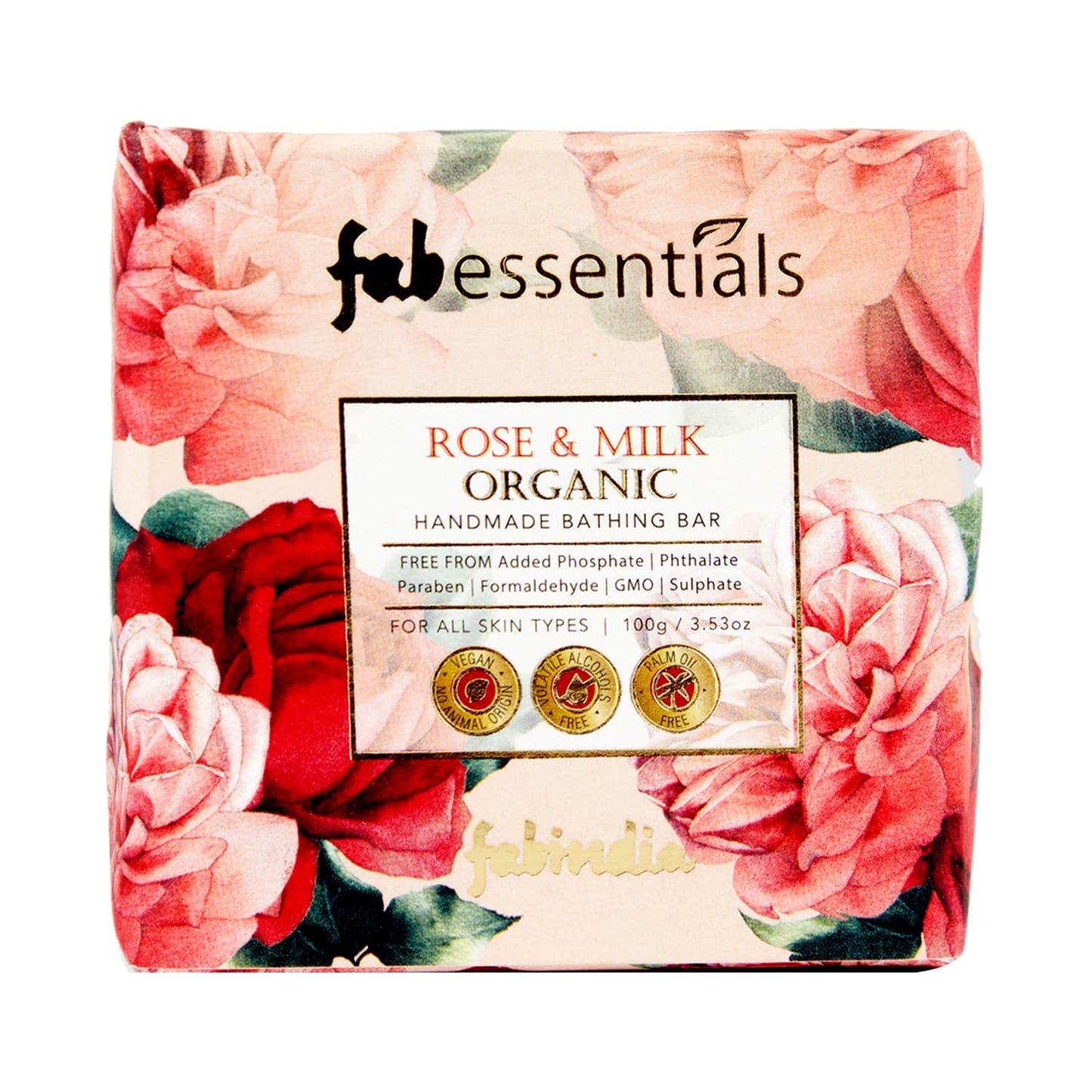 Fabessentials by Fabindia Rose & Milk Handmade Bathing Bar 100% Organic With Coconut Oil & Vitamin E (100g)