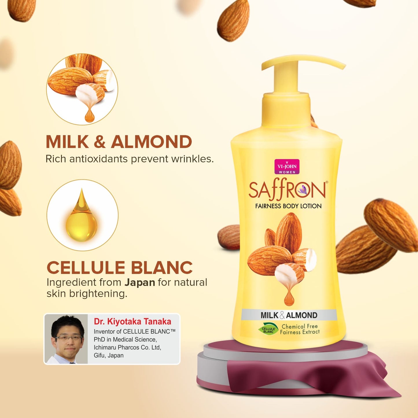 VI-JOHN Fairness Saffron Body Lotion - Turmeric and Milk Almond