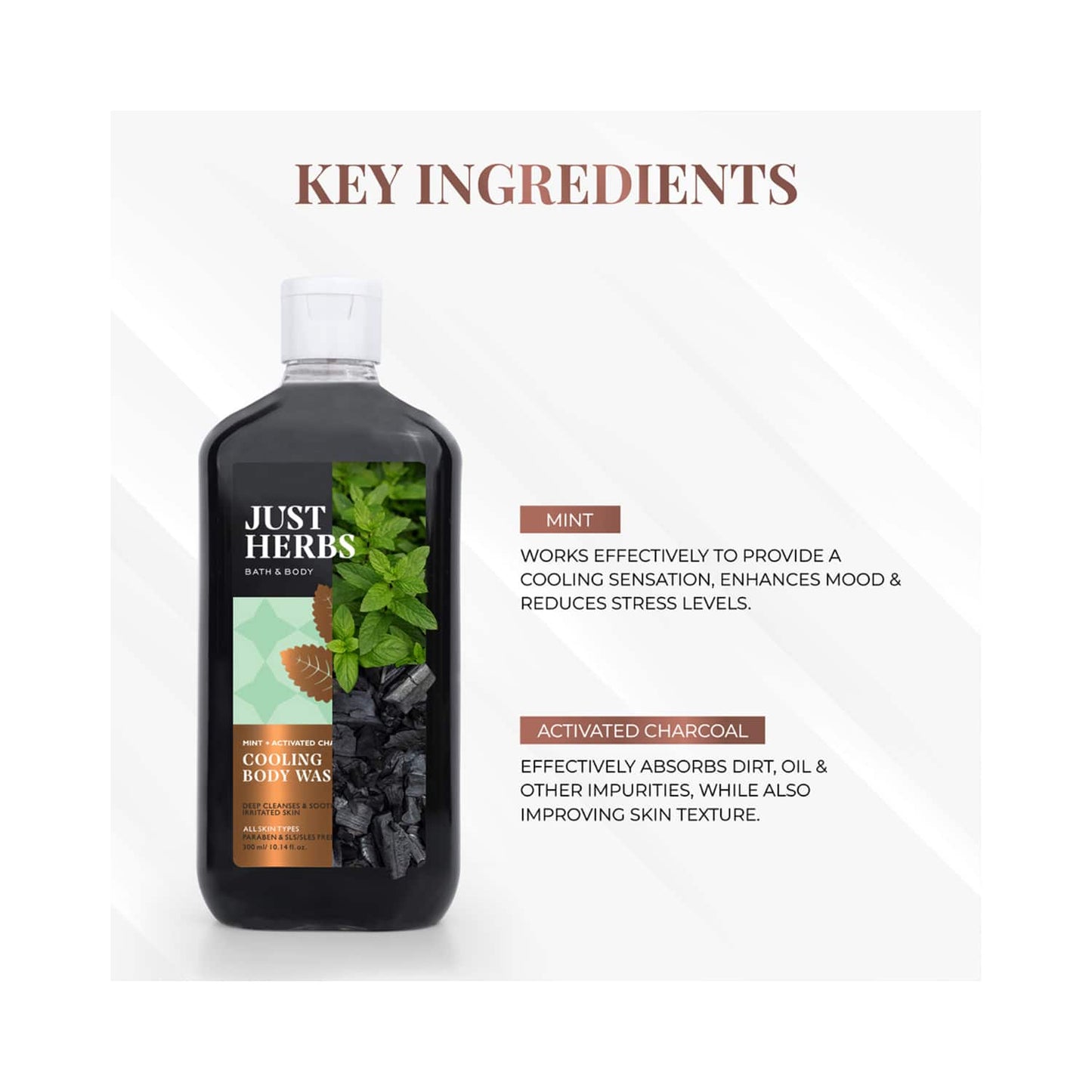 Just Herbs Mint Cooling Body Wash With Activated Charcoal (300ml)