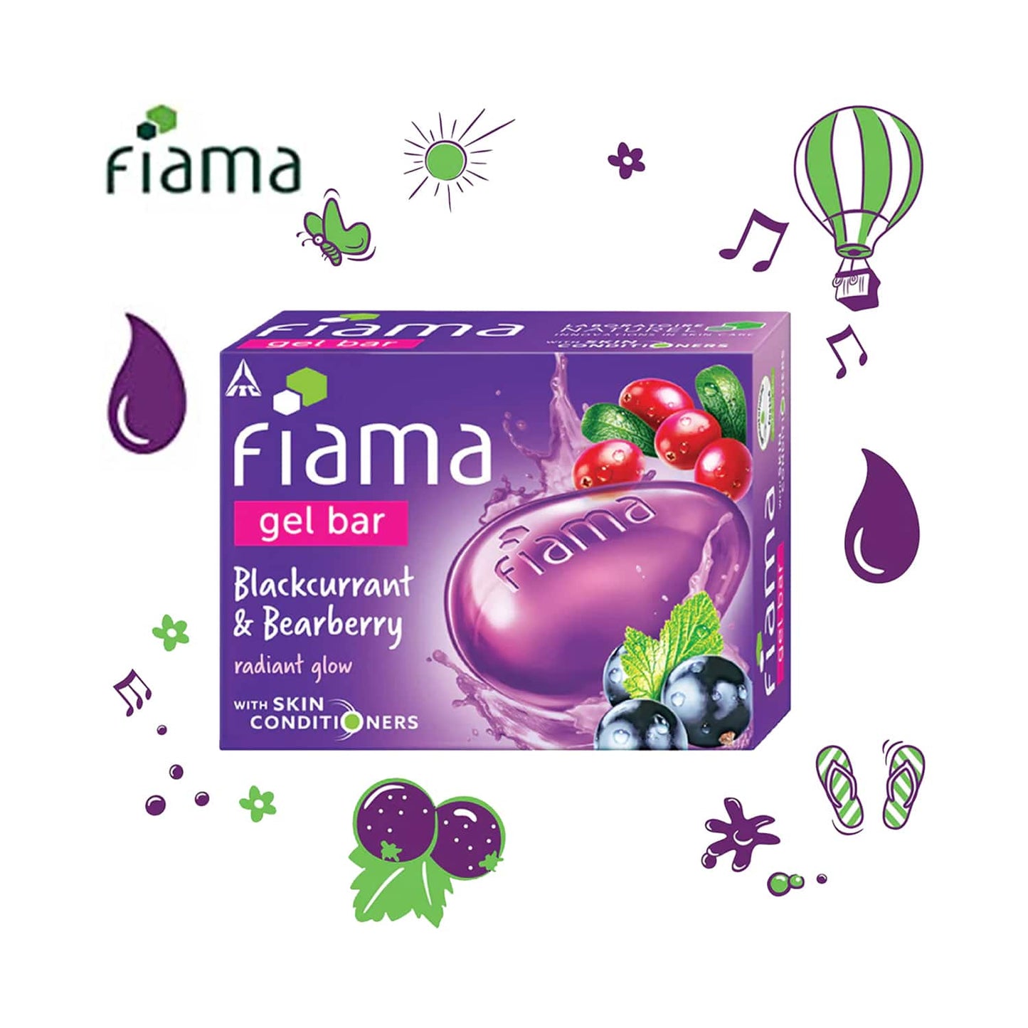 Fiama Blackcurrant and Bearberry Radiant Glow Gel Bar With Skin Conditioners (125g)