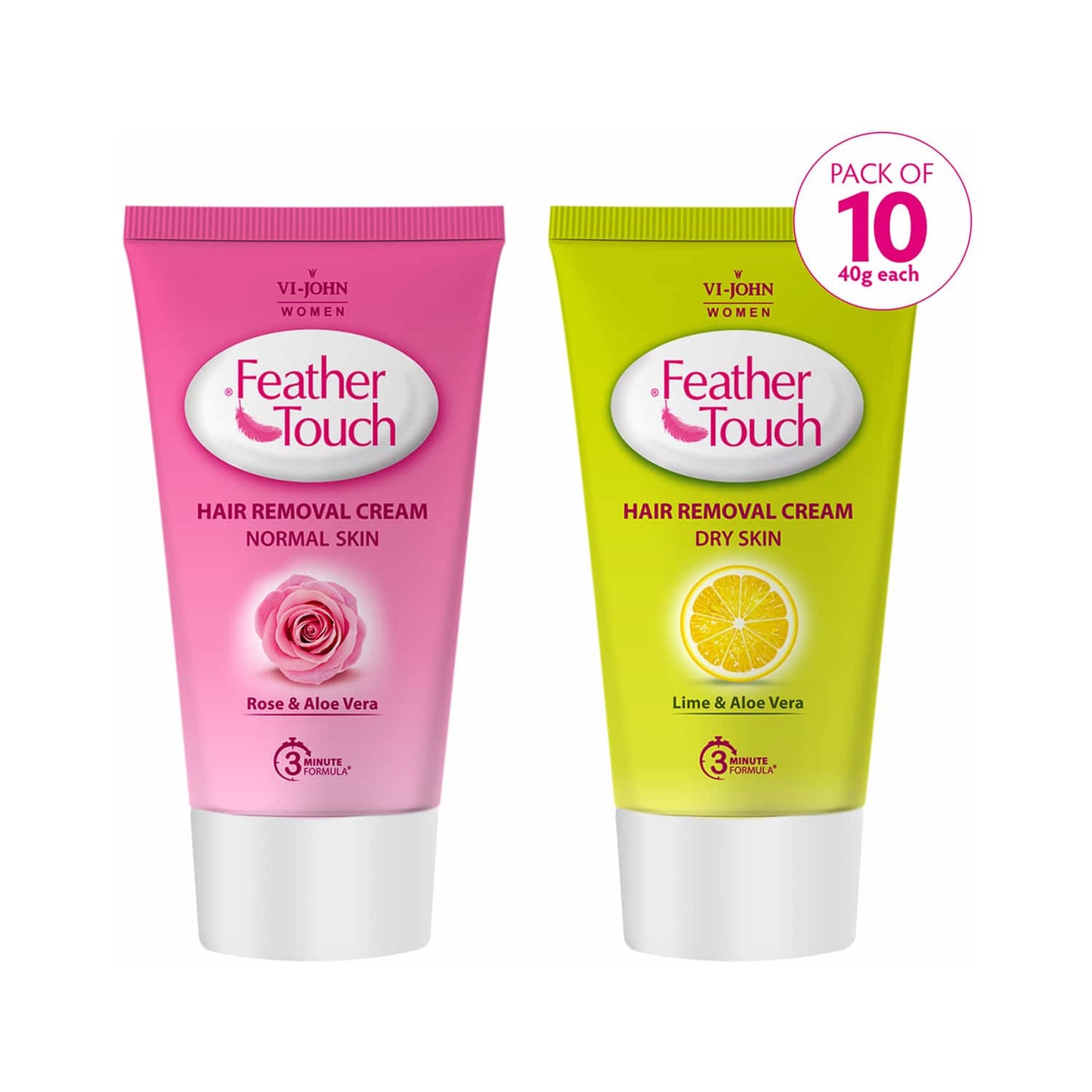 VI-JOHN Feather Touch Lime & Rose Hair Removal Cream (Pack of 10)