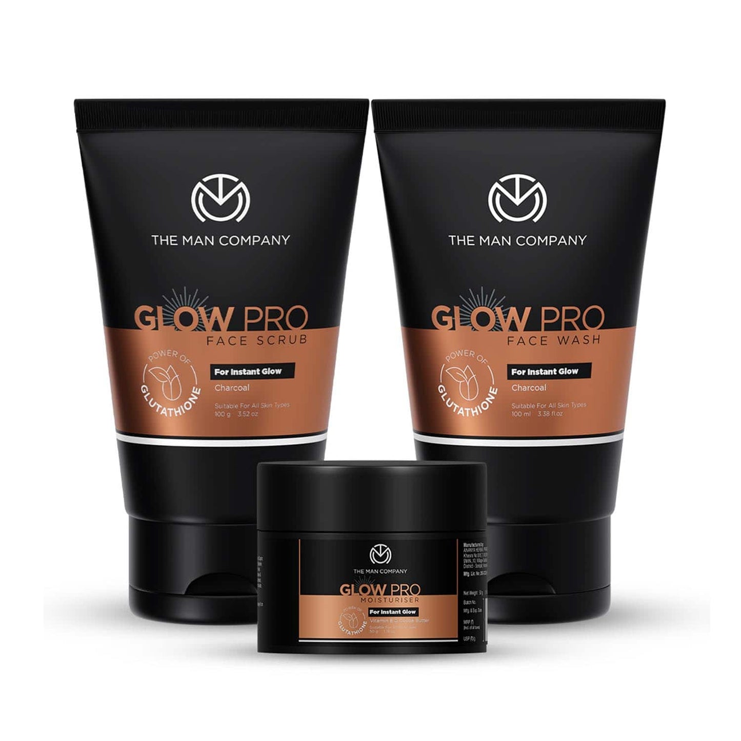 The Man Company Glow Pro Face Care Kit Face Wash, Exfoliates & Moisturises - (Set of 3)