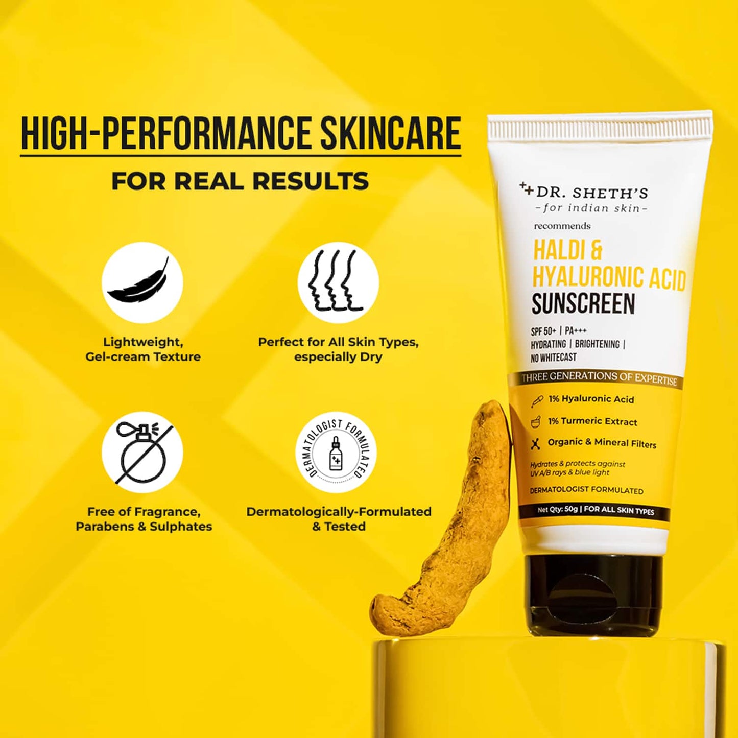 Dr. Sheth's Haldi & Hyaluronic Acid Sunscreen (50g)