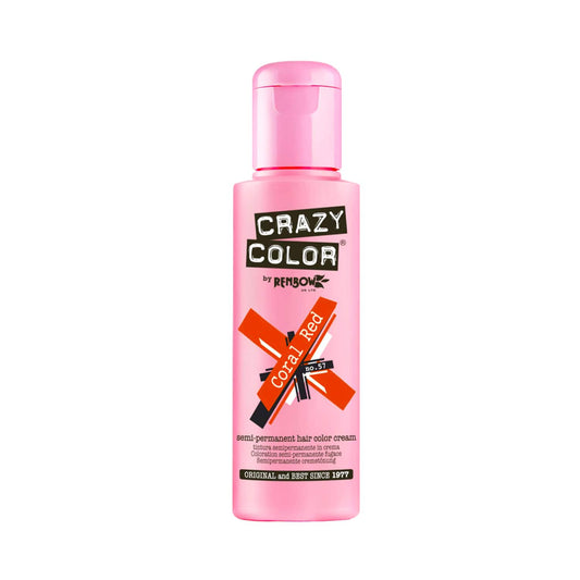 Crazy Color Semi Permanent Hair Color Cream - 57 Coral Red (100ml)