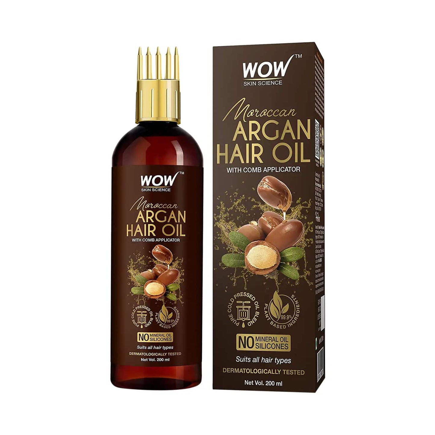 WOW SKIN SCIENCE Moroccan Argan Hair Oil with Comb Applicator (200ml)