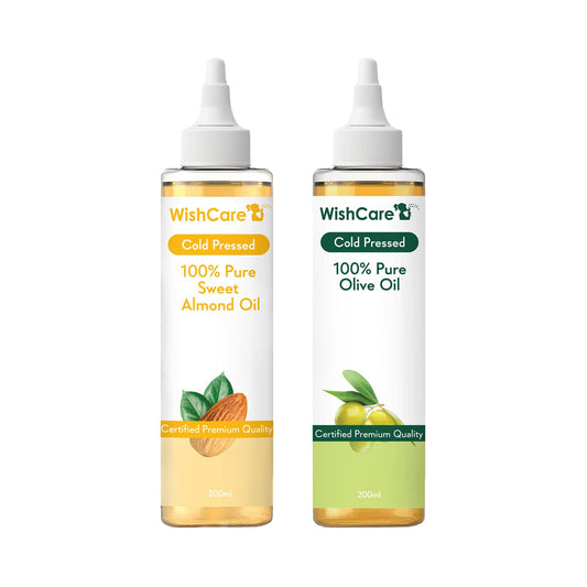 WishCare 100% Pure Cold Pressed Olive Oil & Sweet Almond Oil Combo - (200 ml each)