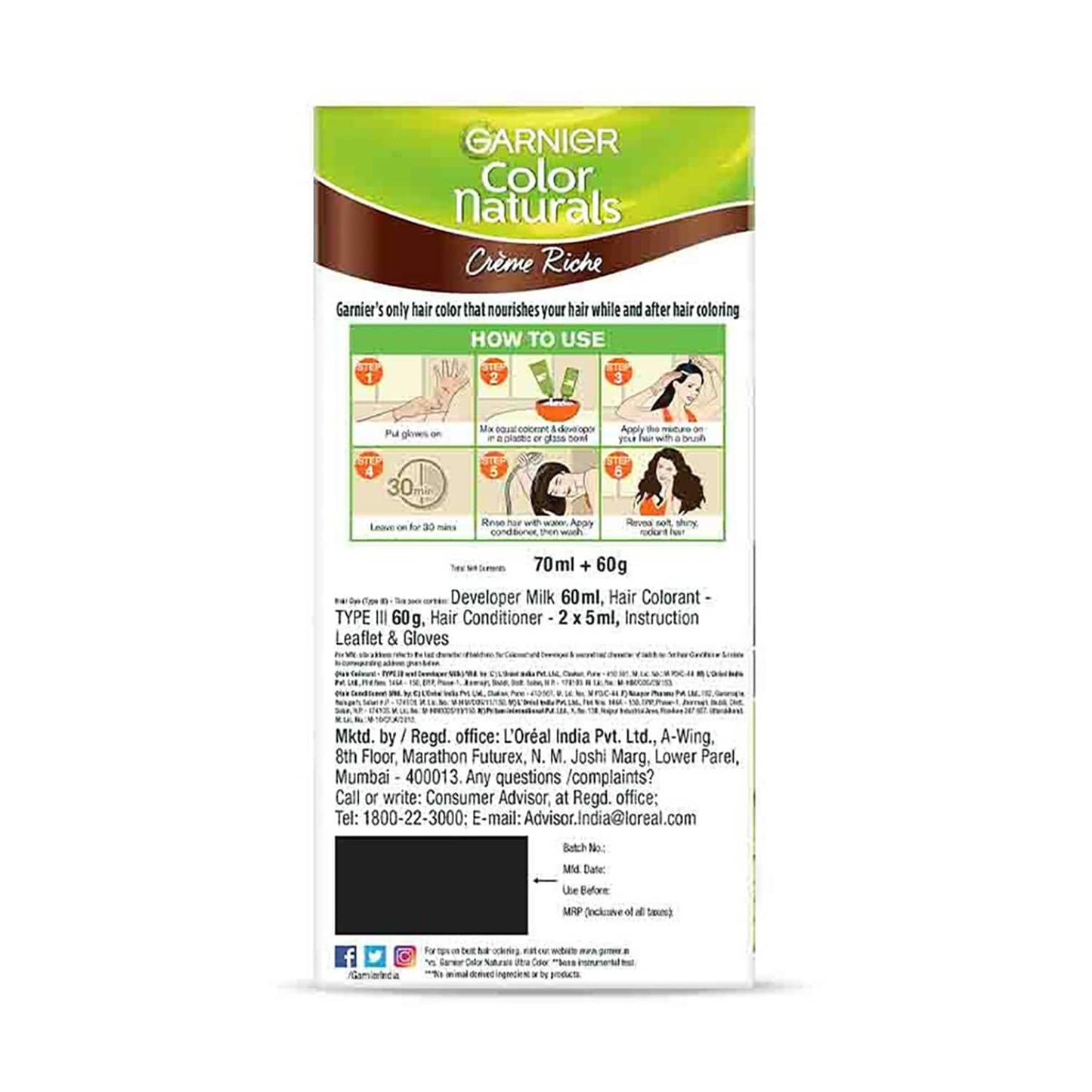 Garnier Naturals Creme Hair Color - 5 Light Brown (70ml + 60g)