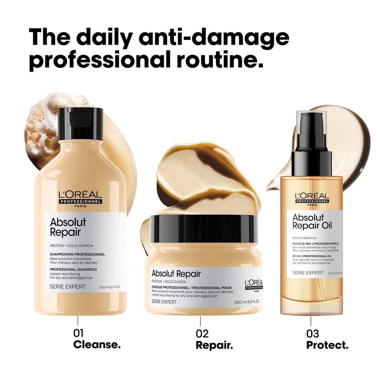 L'Oreal Professionnel Absolut Repair Shampoo For Dry and Damaged Hair (300 ml) With Wheat Protein