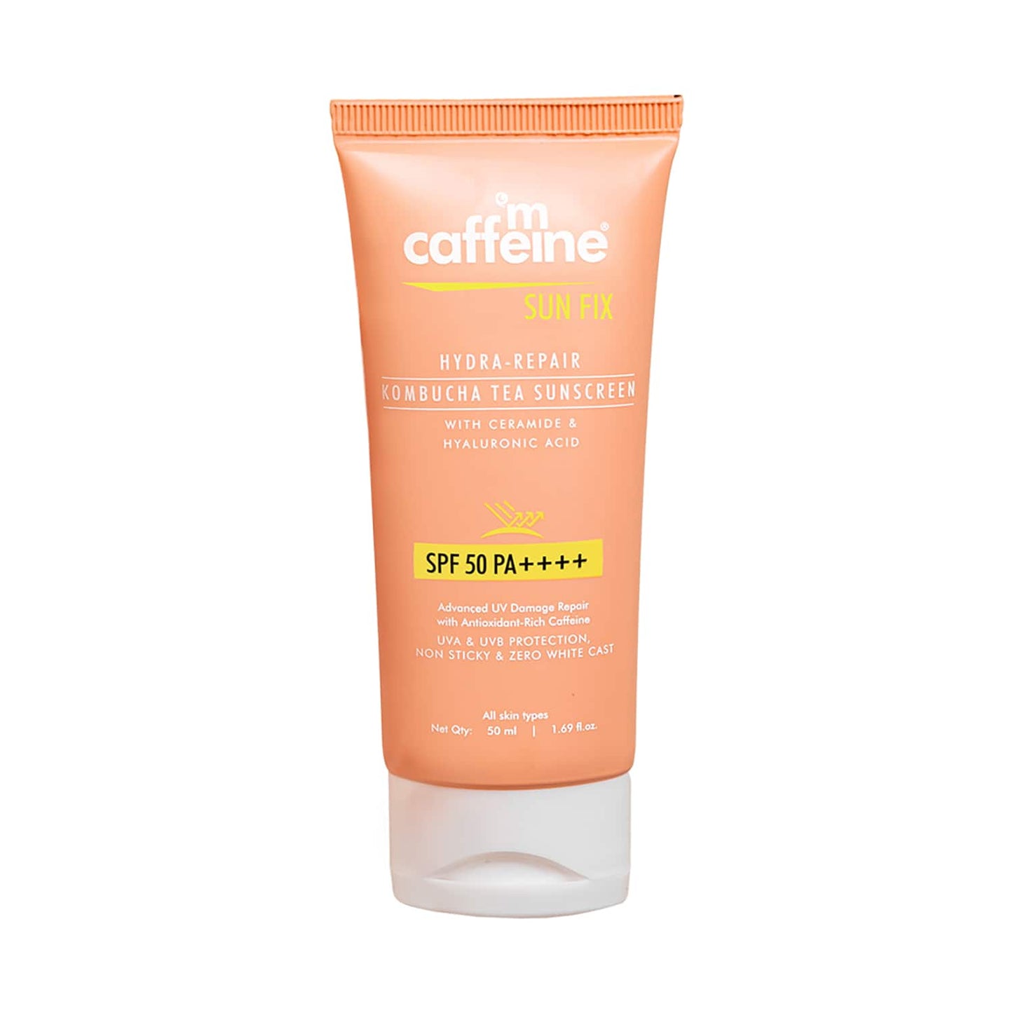 mCaffeine Hydra Repair Sunscreen SPF 50 PA++++ with Kombucha Tea UVA-UVB Protection & No White Cast