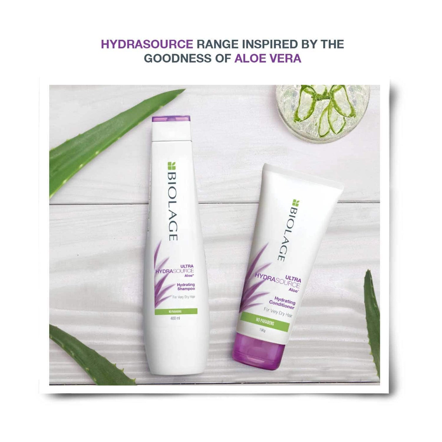 Biolage Hydrasource Shampoo & Conditioner Combo Enriched with Aloe for Dry Hair (400 ml + 196 g)