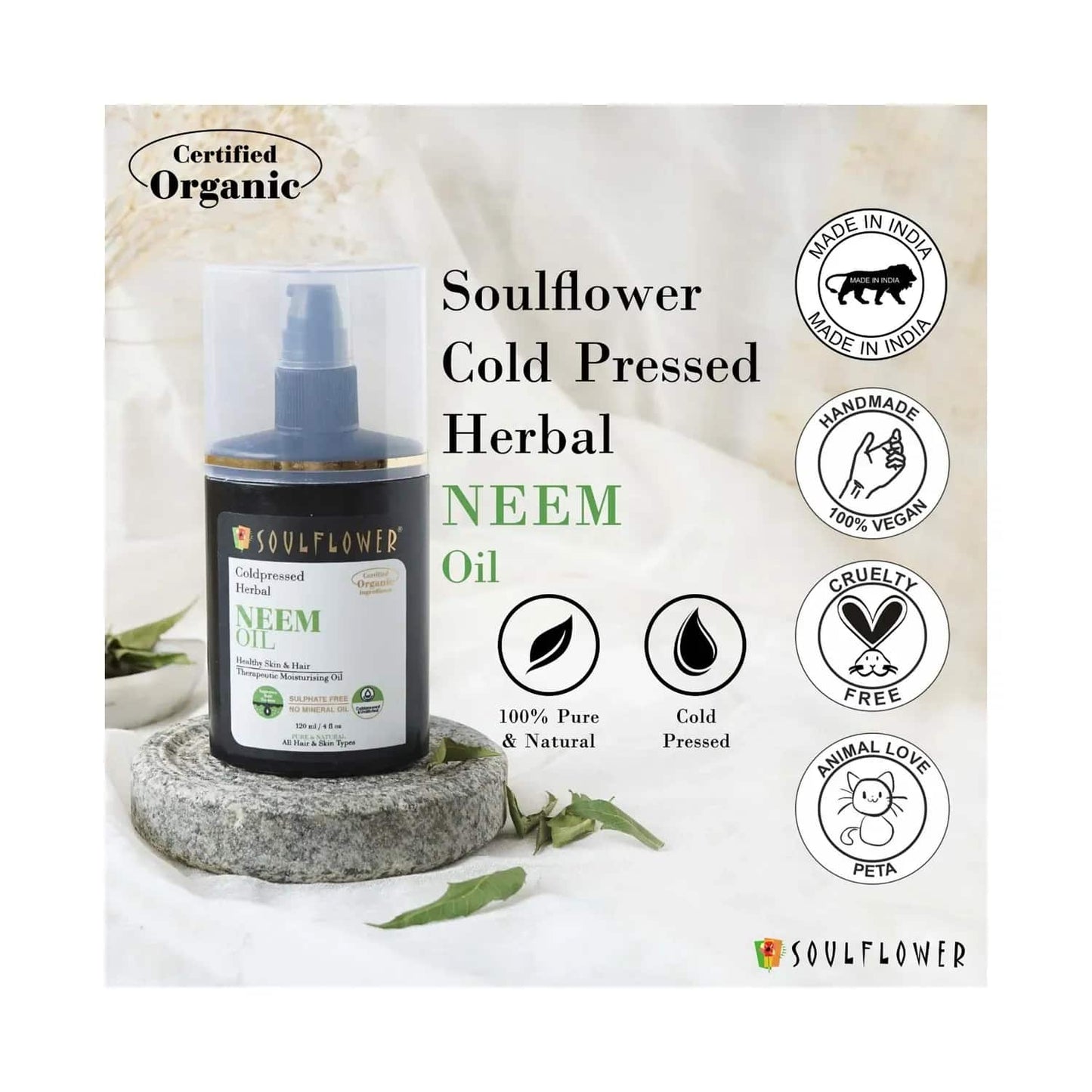 Soulflower Healthy Skin & Hair Moisturising Coldpressed Neem Oil - (120ml)