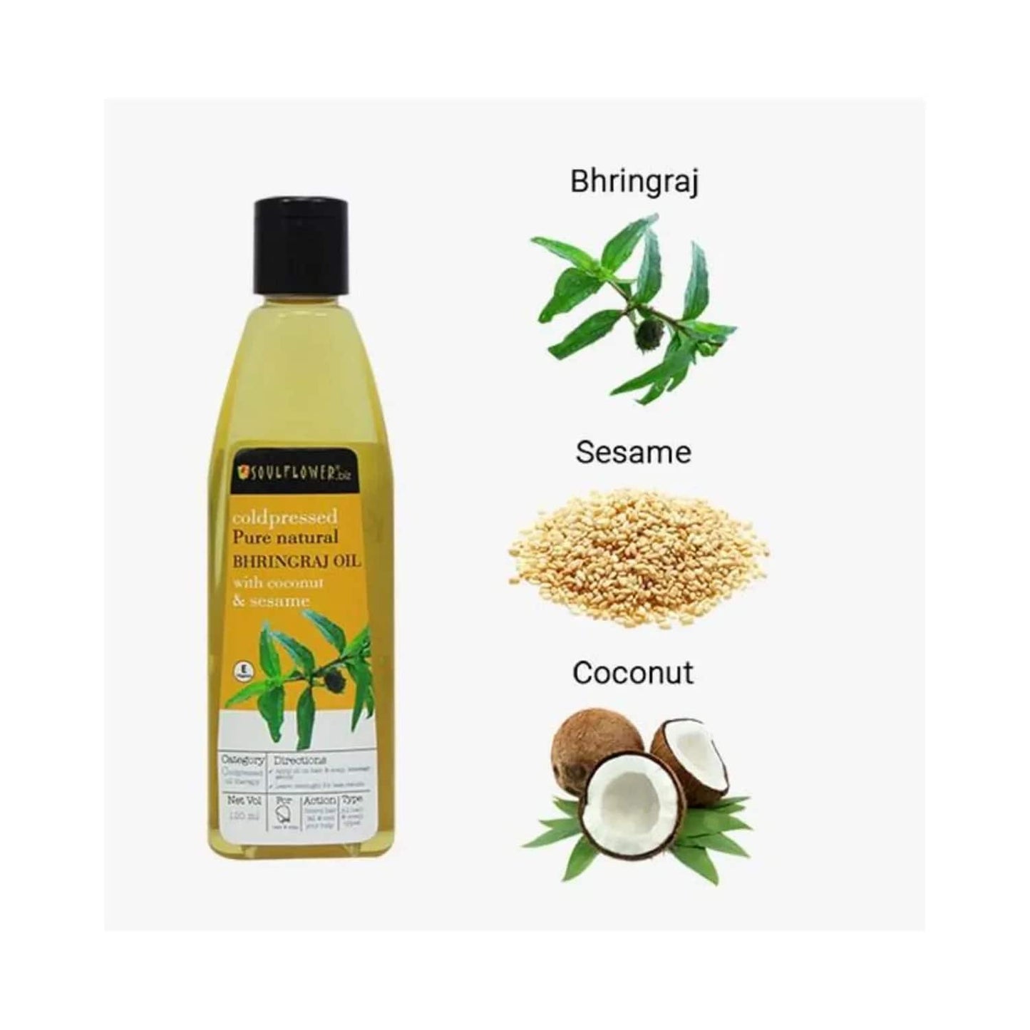 Soulflower Coconut & Sesame Coldpressed Pure Natural Bhringraj Hair Oil - (120ml)