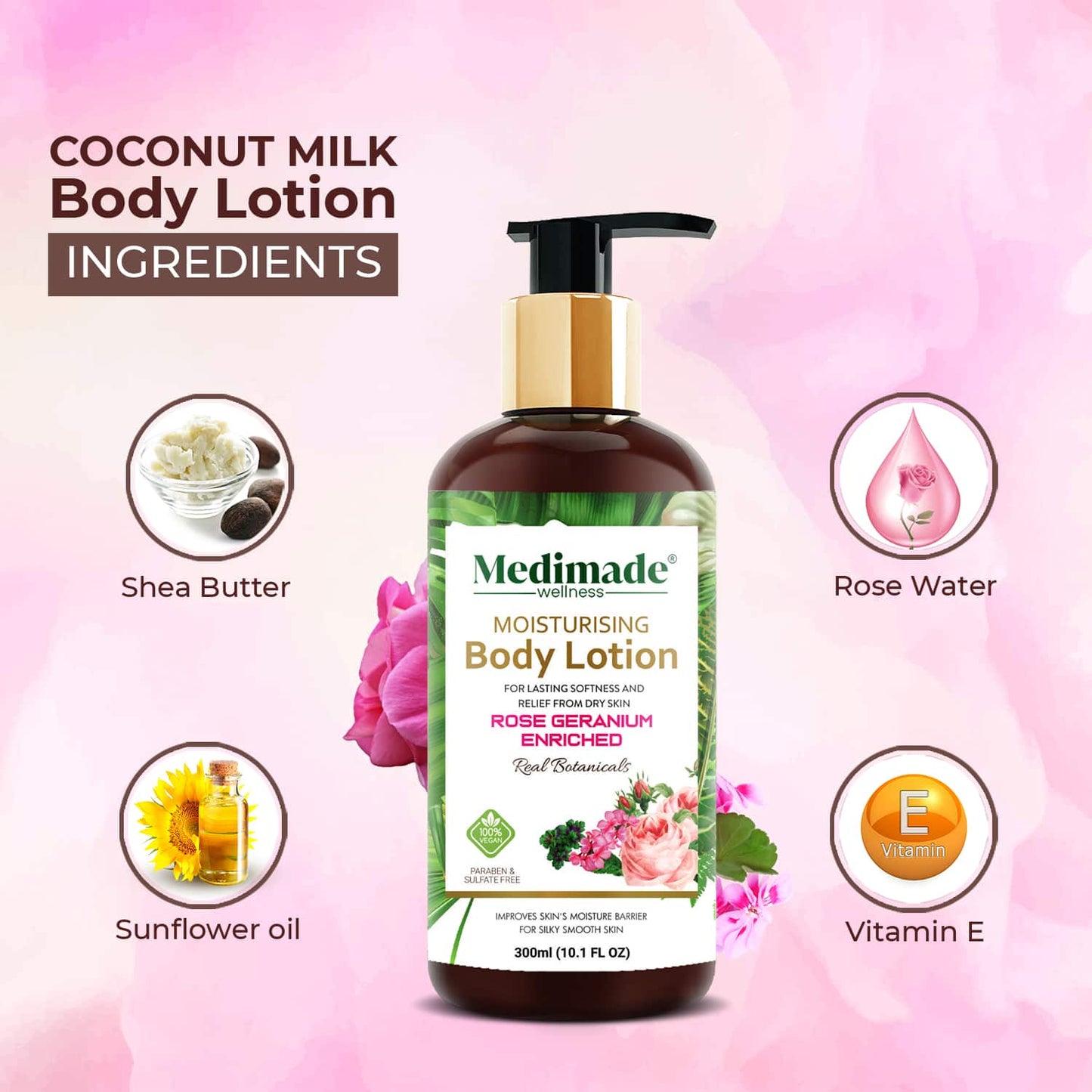 Medimade Rose Geranium Enriched Moisturizing Body Lotion (300ml)