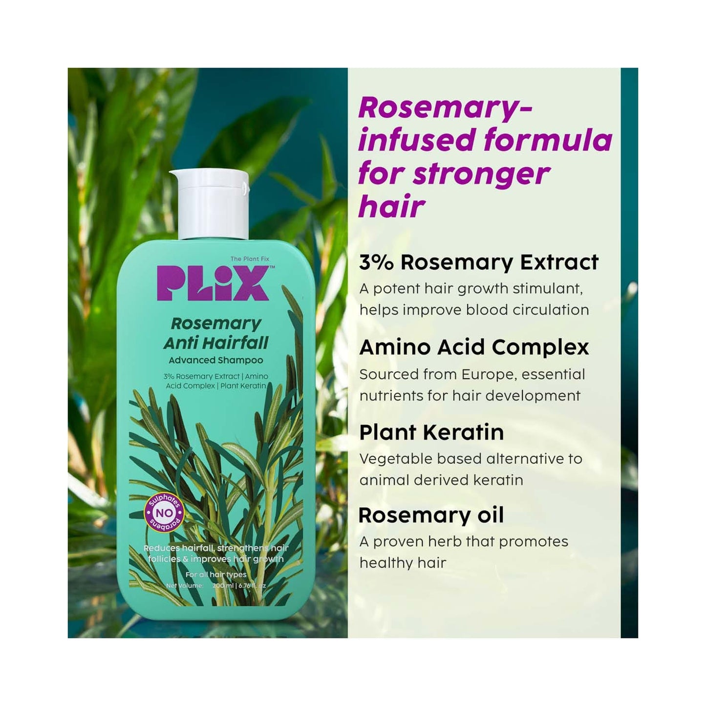 Plix The Plant Fix Rosemary Advanced Anti Hairfall Shampoo (200 ml)